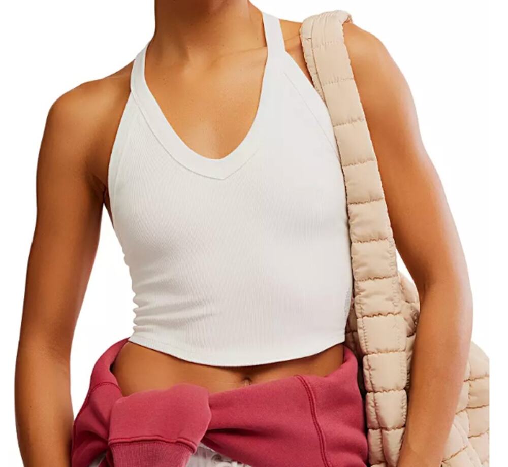 FP Movement All Clear V Neck Ribbed Racerback Cami Tank Top White M/L